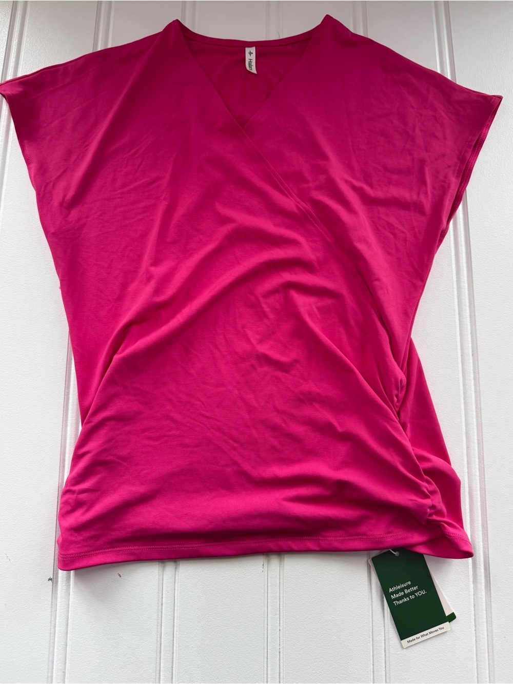 HALARA Pink Faux-Wrap Short Sleeve Top Shirt Small NEW 3070